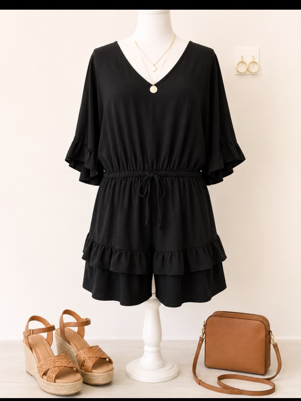 Black Ruffle Sleeve Skort Romper Size 1X
